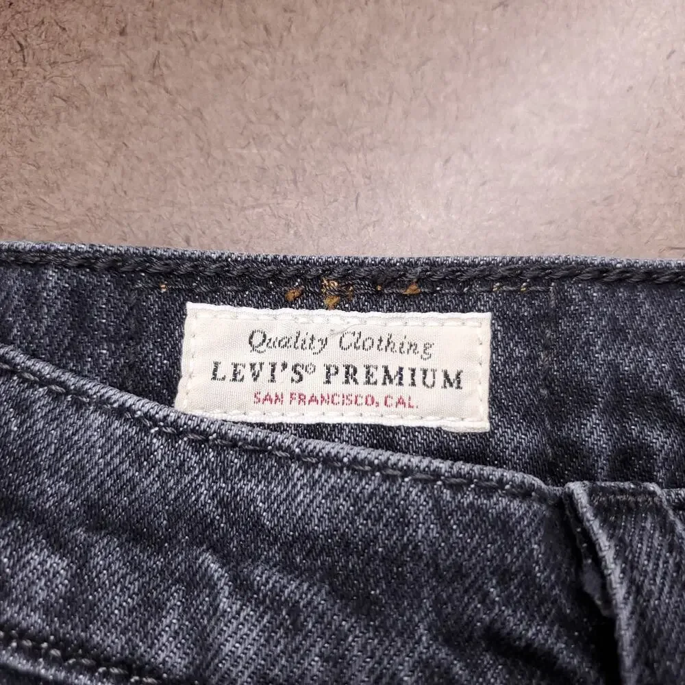 Levi's Premium Ribcage Straight Ankle Jeans Button Fly Stretch Women 28 Black - Picture 5 of 15